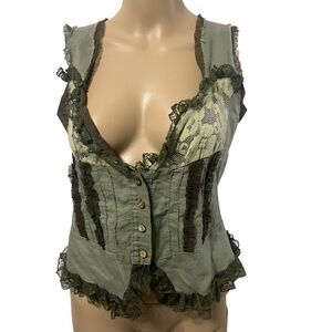 Vintage Y2k 90s Cottagecore Peasant Lace Corset Top Vest Anthropologie M celle